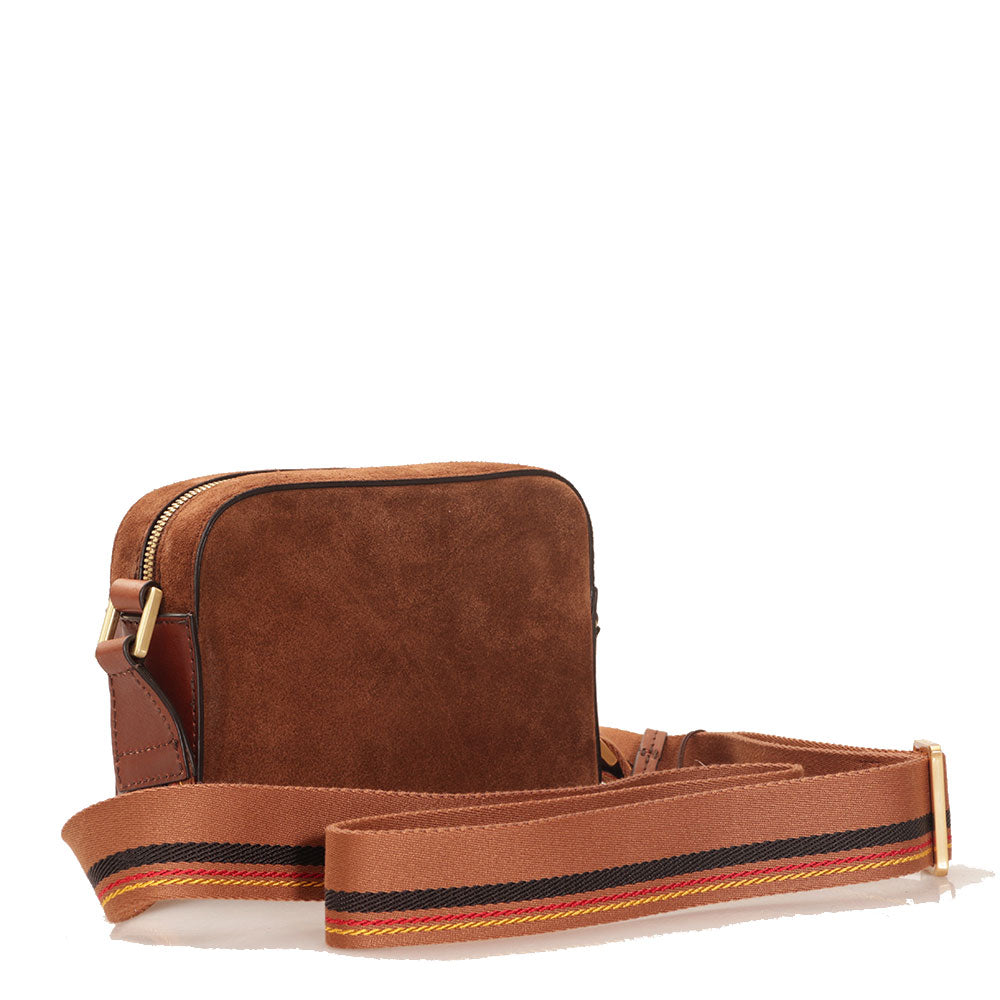 THE BRIDGE Kleine Damen-Umhängetasche Agnese-Linie aus braunem und cremefarbenem Wildleder und Montana-Leder