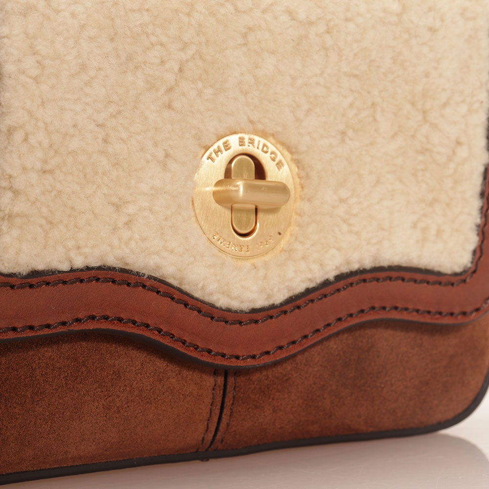 THE BRIDGE Kleine Damen-Umhängetasche Agnese-Linie aus braunem und cremefarbenem Wildleder und Montana-Leder