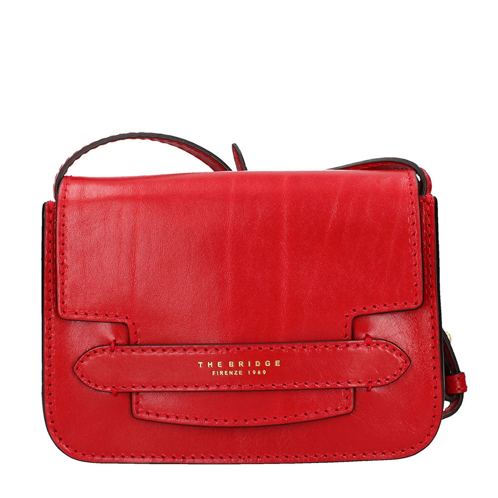 THE BRIDGE Mittelgroße Damen-Umhängetasche aus kirschrotem Leder der Lucrezia-Linie