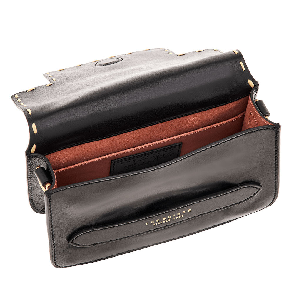 Mittelgroße Umhängetasche für Damen von THE BRIDGE aus schwarzem Leder der Lucrezia Wow-Linie