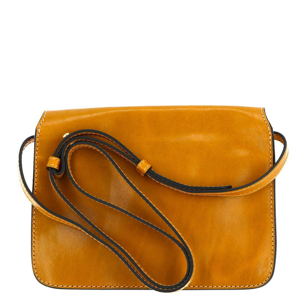 Große Damen-Umhängetasche THE BRIDGE aus honiggelbem Leder der Lucrezia-Linie