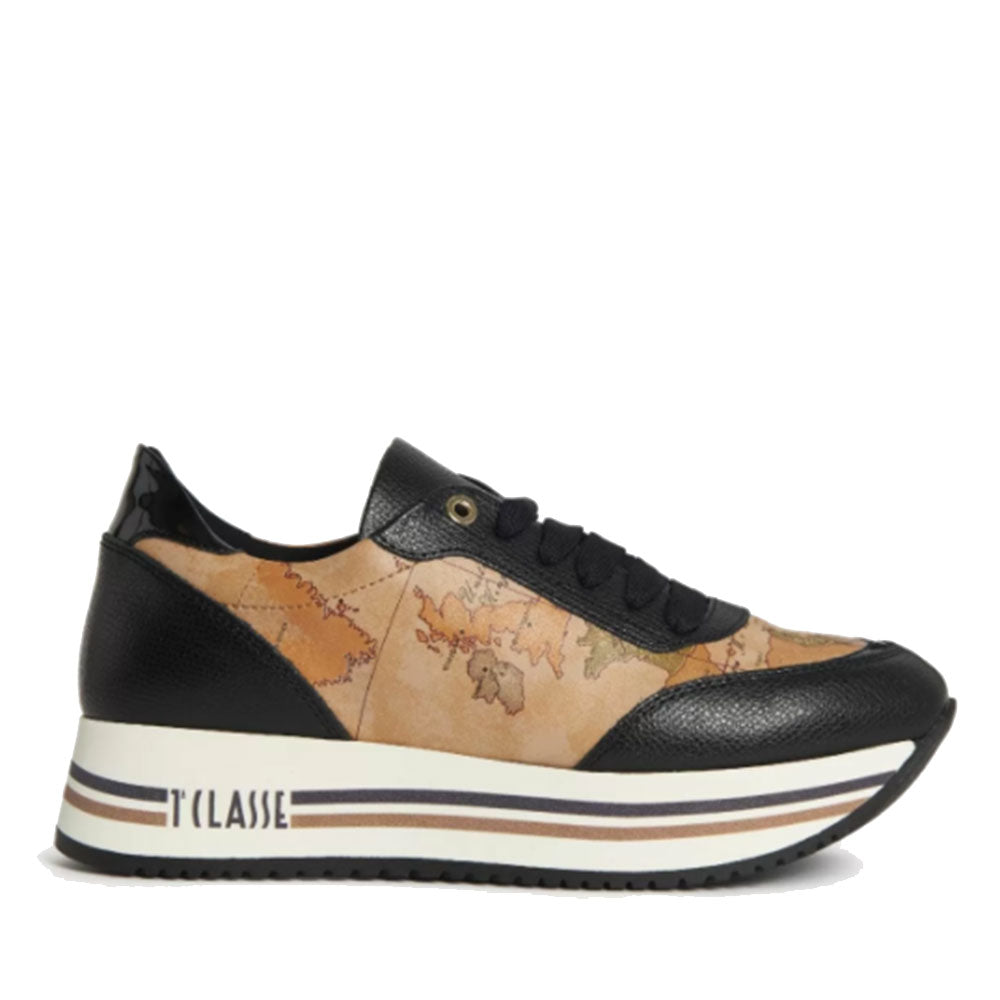 Scarpe Donna 1A Classe Alviero Martini Sneakers in Pelle Nera con Fondo Logato 0426