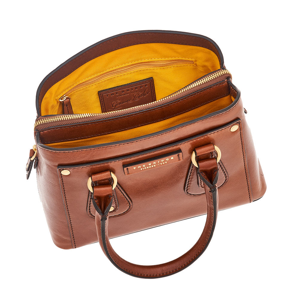 Doppelfunktions-Damenhandtasche THE BRIDGE Cecilia-Linie aus braunem Leder