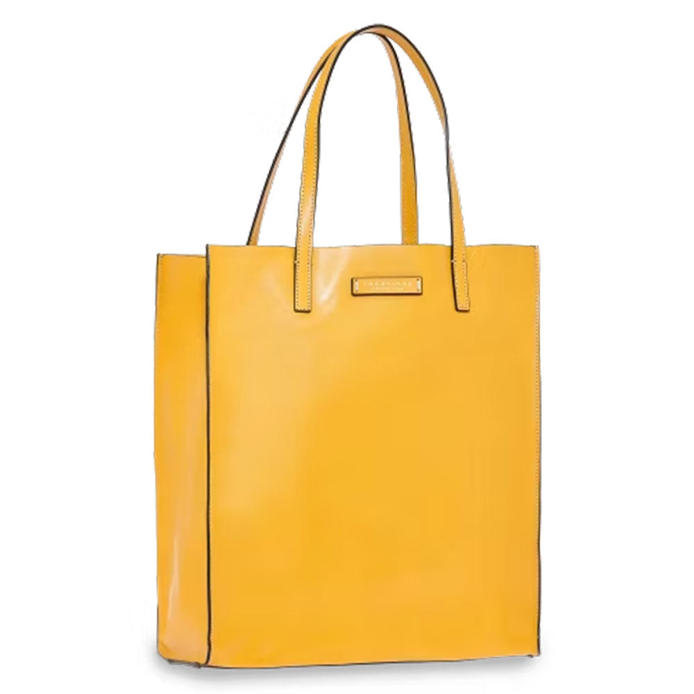 THE BRIDGE Vertikale Einkaufstasche für Damen der Mirra-Linie aus korngelbem Leder