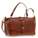 Mittlere Doppelfunktions-Damenhandtasche mit Schultergurt THE BRIDGE aus braunem Leder der Dalston-Linie