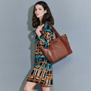 THE BRIDGE Damen-Shopper-Tasche Carlotta-Linie aus feigengrünem Leder