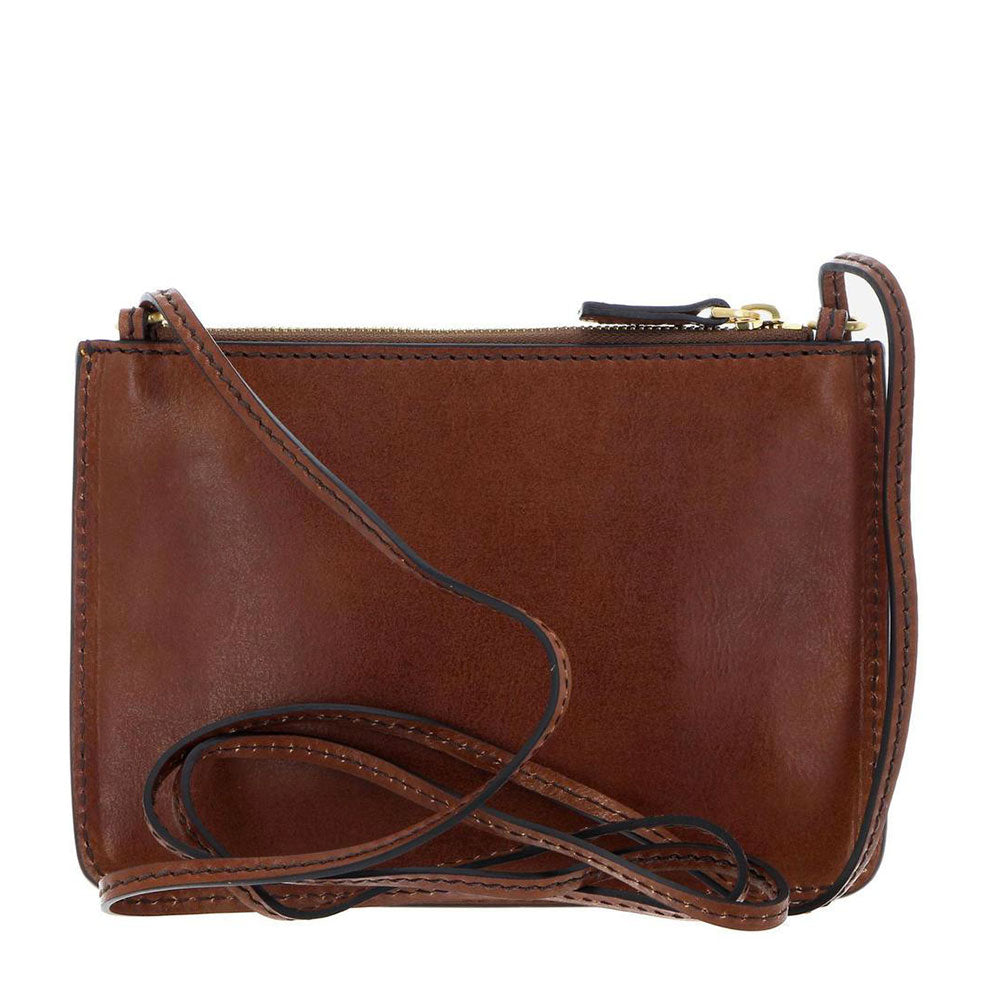 THE BRIDGE Damen-Umhängetasche mit zwei Fächern, Rustici-Linie aus braunem Leder