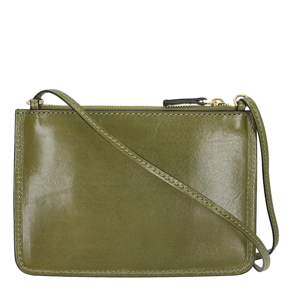 THE BRIDGE Damen-Umhängetasche mit zwei Fächern, Rustici-Linie, aus feigengrünem Leder