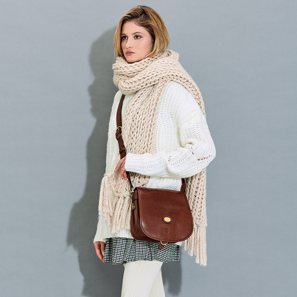 THE BRIDGE Damen-Schultertasche, mittelgroß, Biba-Linie aus schwarzem Leder