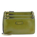 THE BRIDGE Damen-Umhängetasche mit drei Fächern, Linie Rustici, aus feigengrünem Leder