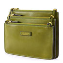 THE BRIDGE Damen-Umhängetasche mit drei Fächern, Linie Rustici, aus feigengrünem Leder