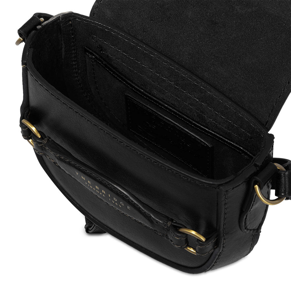 THE BRIDGE Damen-Mini-Umhängetasche Bettina-Linie aus schwarzem Leder