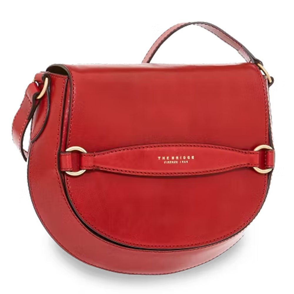 Damentasche mit Klappe Umhängetasche THE BRIDGE Bettina-Linie aus rotem Ribes-Leder