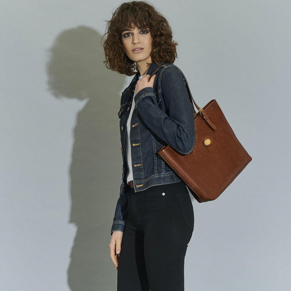 Borsa Donna Shopping Verticale THE BRIDGE in Pelle Marrone linea Story