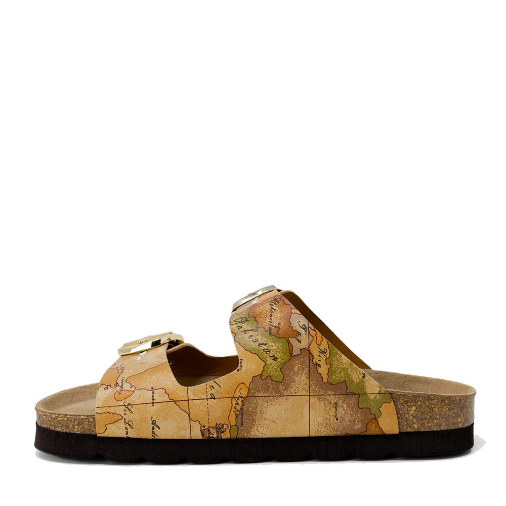 Damenschuhe 1A Classe Alviero Martini Doppelband-Hausschuhe mit Geo Classic-Aufdruck 0516