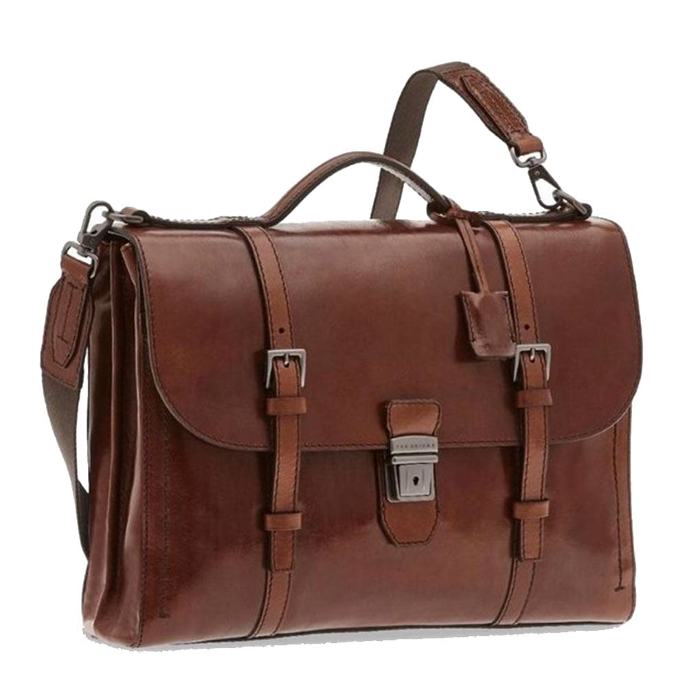 THE BRIDGE Flap Aktentasche aus braunem Leder der Byron-Linie