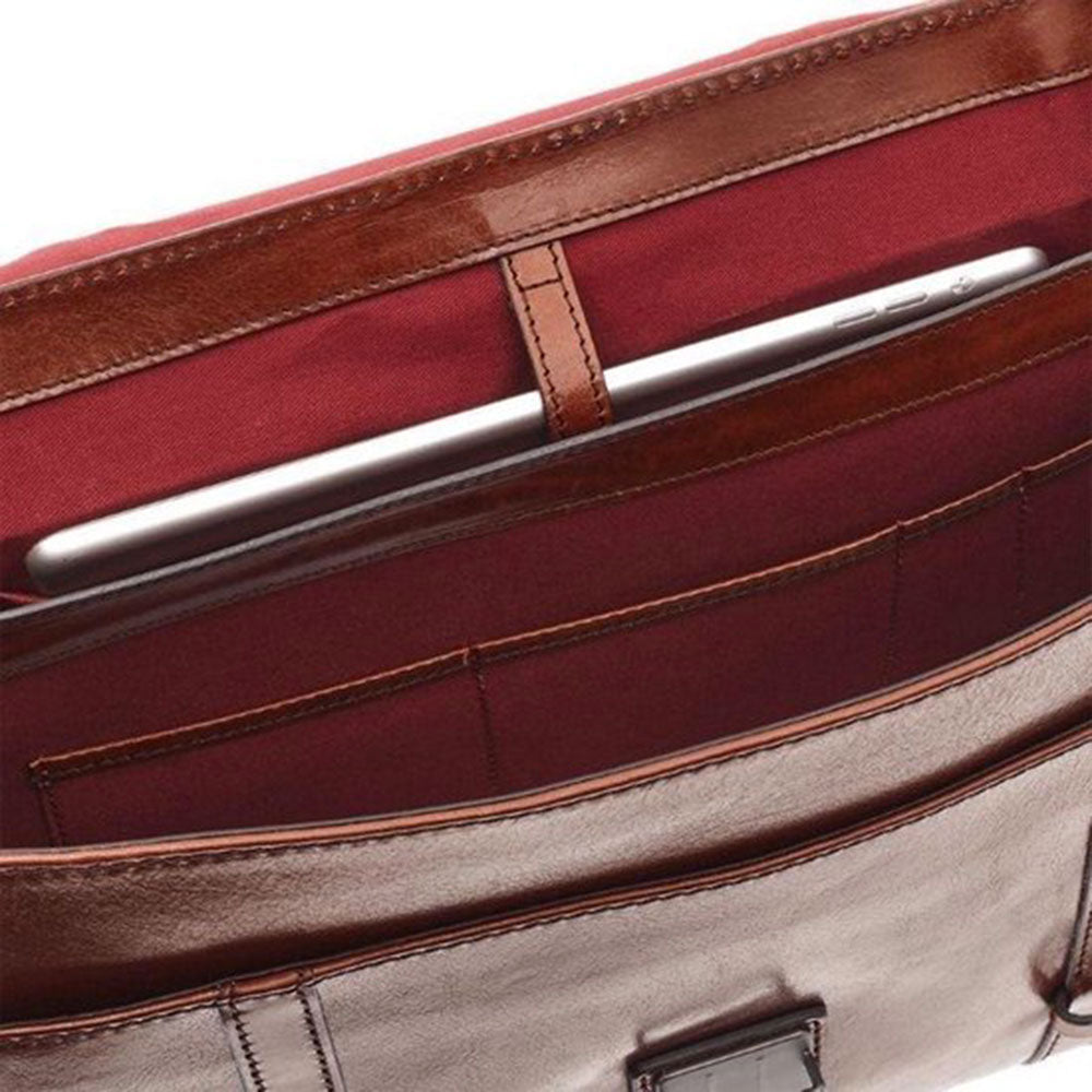 THE BRIDGE Flap Aktentasche aus braunem Leder der Byron-Linie