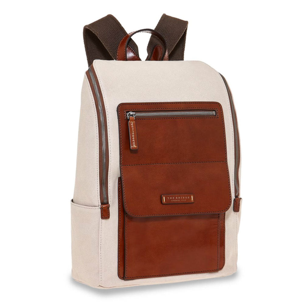 THE BRIDGE Herrenrucksack Alberto Wow-Linie aus sand- und lederfarbenem Canvas und Leder