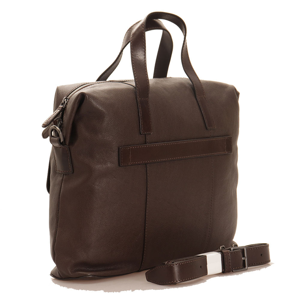 Men's Chestnut Leather Briefcase THE BRIDGE Alberto with Two Handles