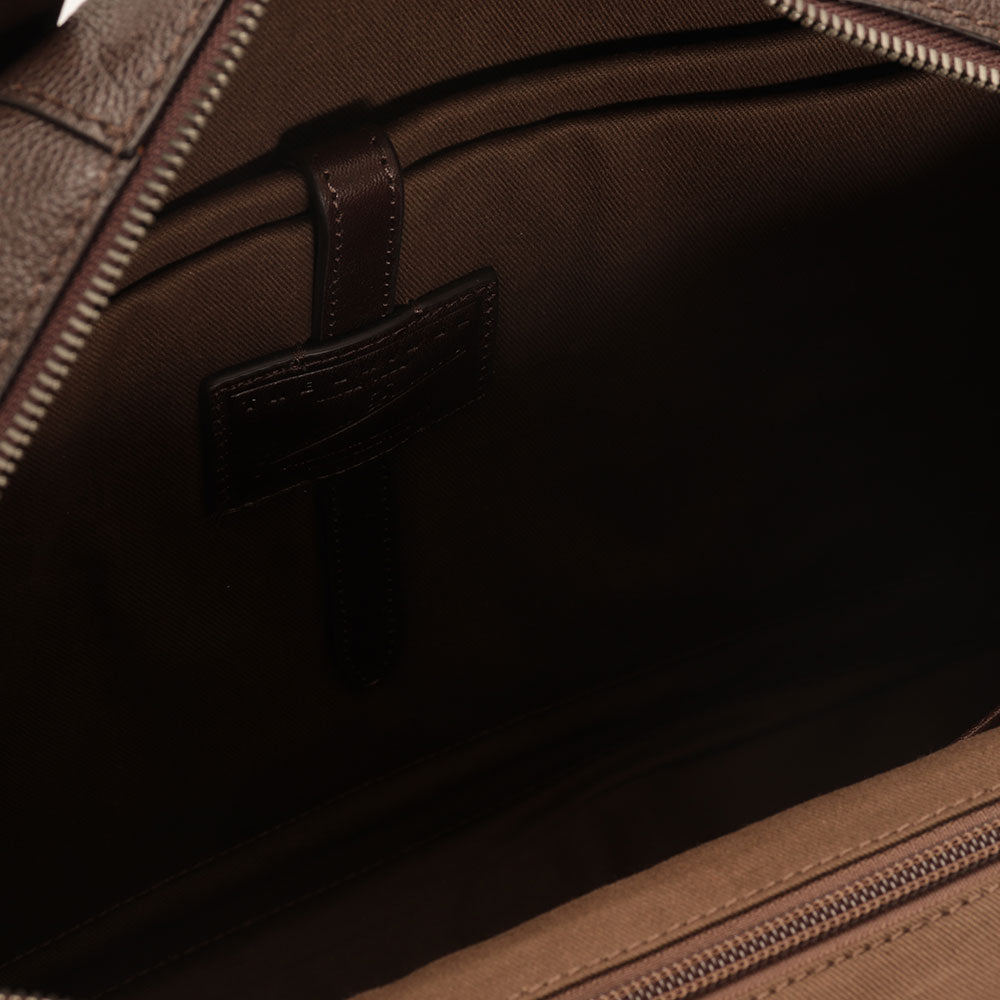 Men's Chestnut Leather Briefcase THE BRIDGE Alberto with Two Handles
