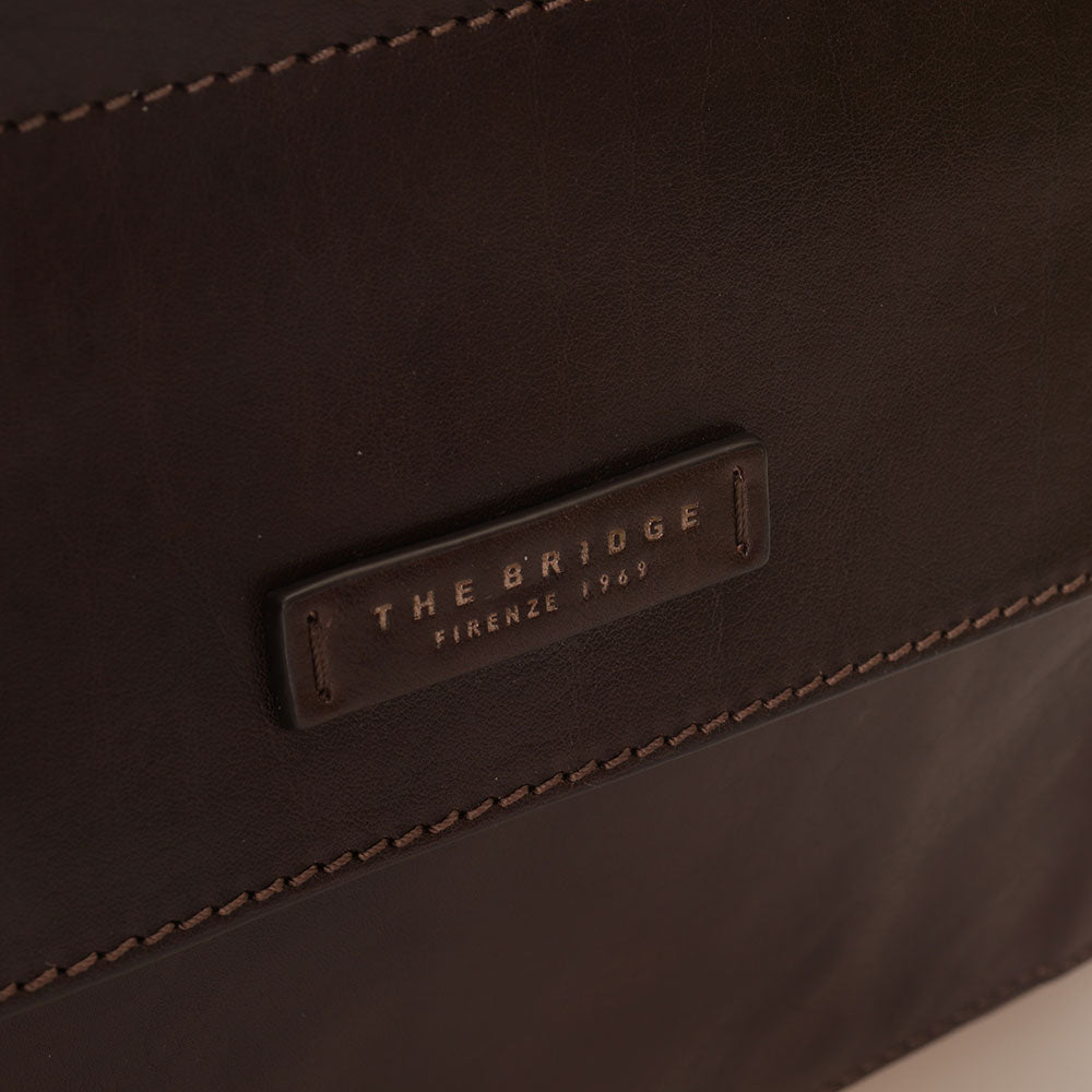 Men's Chestnut Leather Briefcase THE BRIDGE Alberto with Two Handles