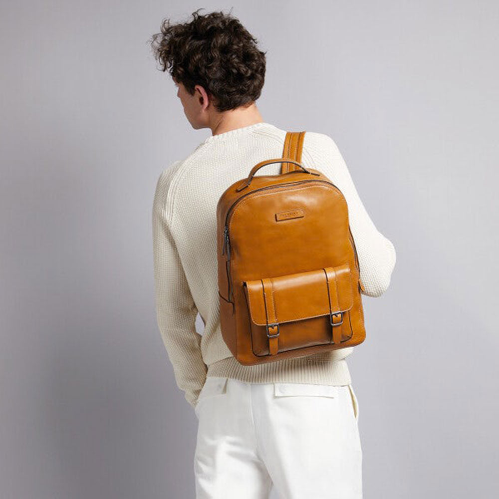 THE BRIDGE Herrenrucksack aus biskuitfarbenem Leder, Linie Cesare