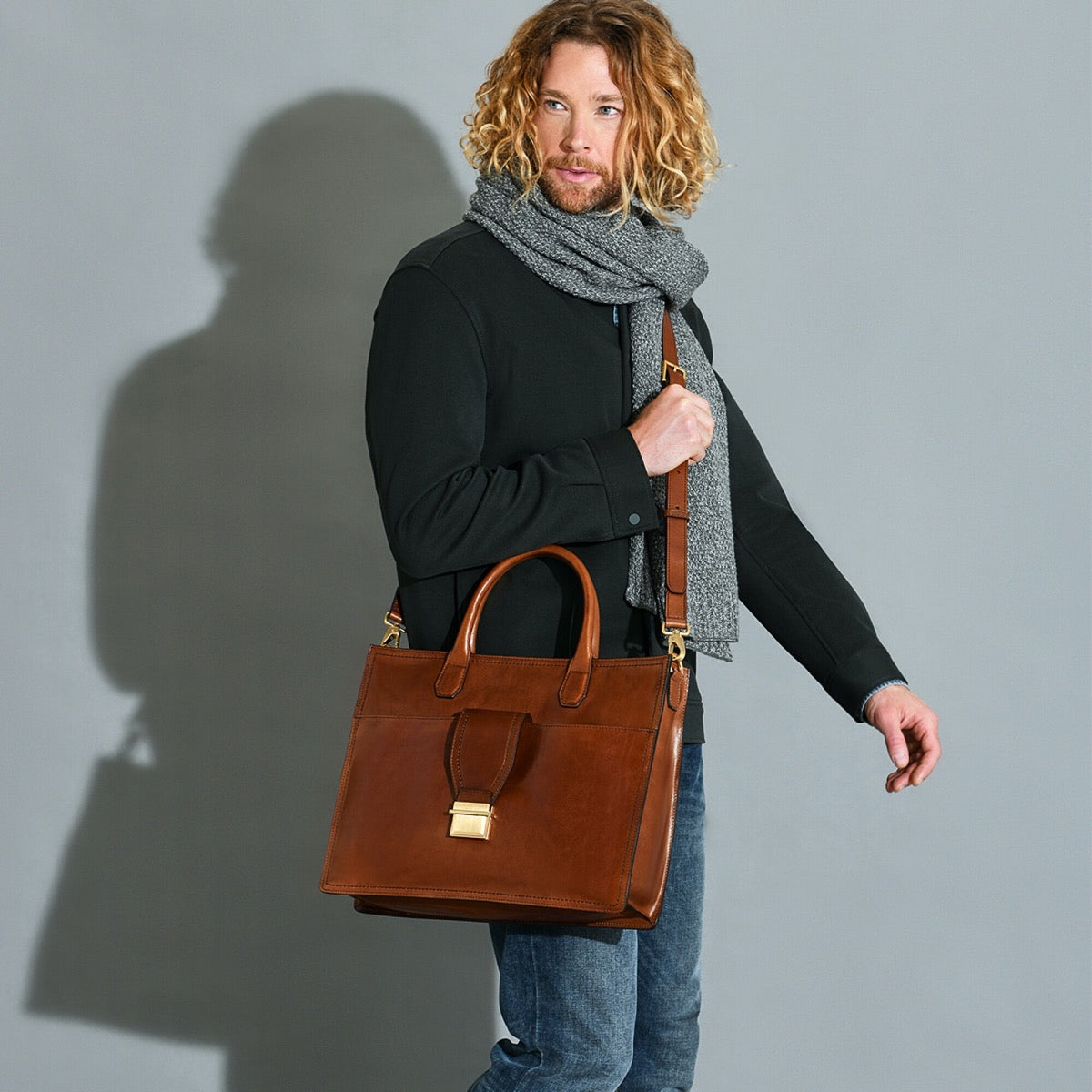 THE BRIDGE Herren-Aktentasche mit zwei Griffen aus braunem Leder der Dante-Linie, hergestellt in Italien