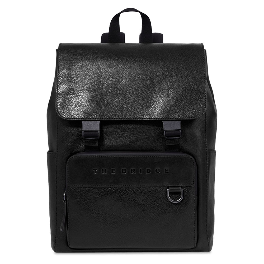 Herrenrucksack mit Klappe THE BRIDGE Damiano-Linie aus schwarzem Leder