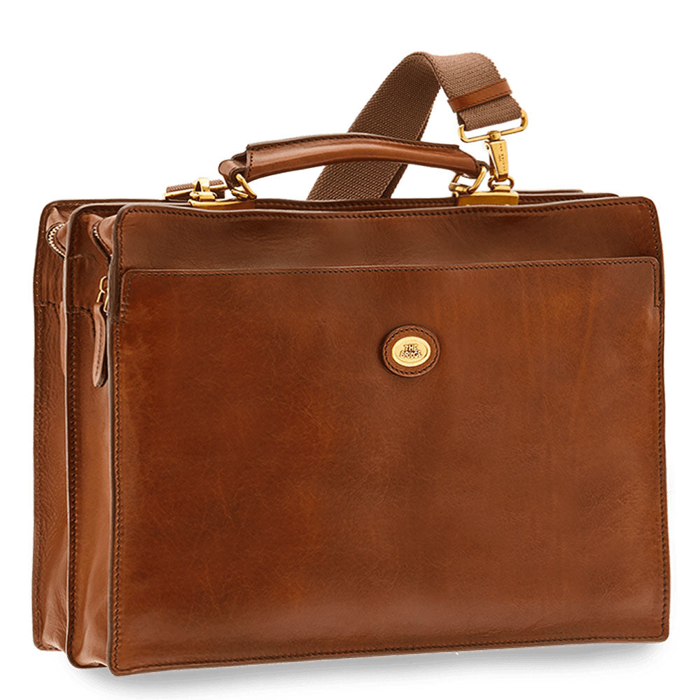 THE BRIDGE Herren-Aktentasche mit zwei Fächern aus braunem Leder der Story-Linie