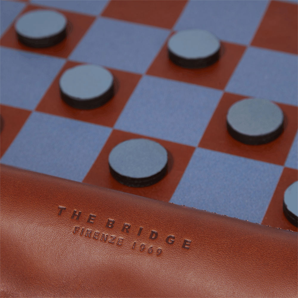 Gioco della Dama THE BRIDGE linea Life Style in Pelle Marrone