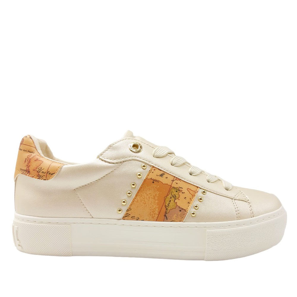 Sneakers Donna 1A Classe Alviero Martini color Platino con Fascia Geo Classic e Borchie 10879