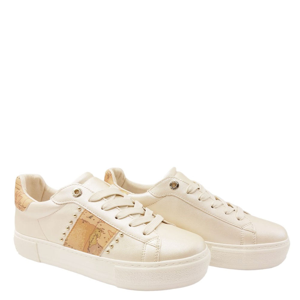 Sneakers Donna 1A Classe Alviero Martini color Platino con Fascia Geo Classic e Borchie 10879