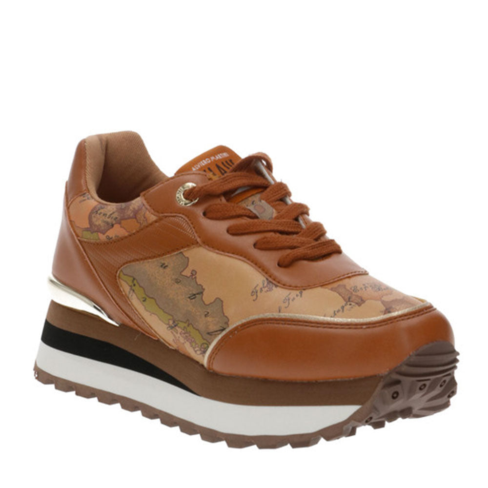 Damenschuhe 1A Classe Alviero Martini Running Sneakers Farbe Cognac und Geo Beige 1690