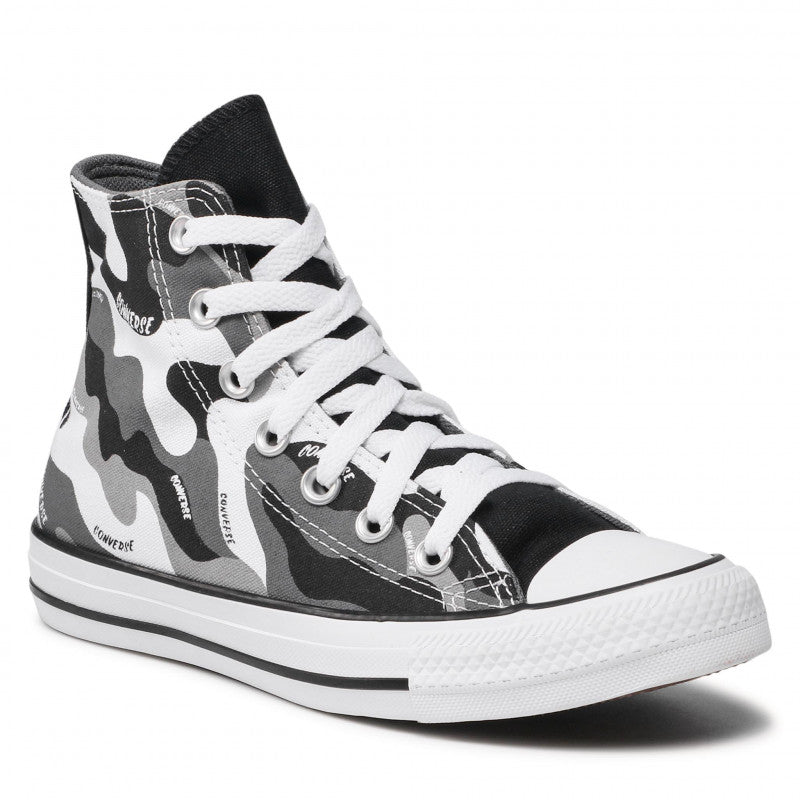 CONVERSE Herrenschuhe Chuck Taylor All Star High-Top-Sneaker aus weißem, schwarzem und grauem Camouflage-Stoff