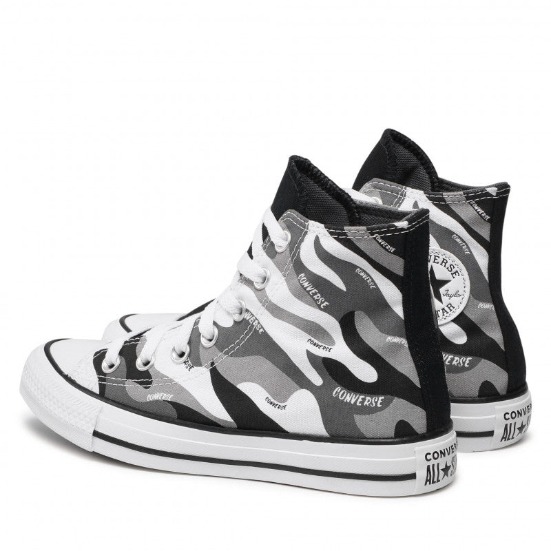 CONVERSE Herrenschuhe Chuck Taylor All Star High-Top-Sneaker aus weißem, schwarzem und grauem Camouflage-Stoff