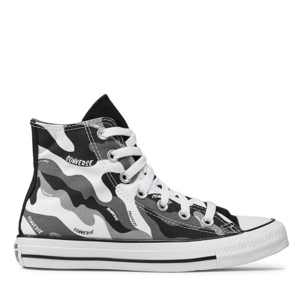 CONVERSE Herrenschuhe Chuck Taylor All Star High-Top-Sneaker aus weißem, schwarzem und grauem Camouflage-Stoff