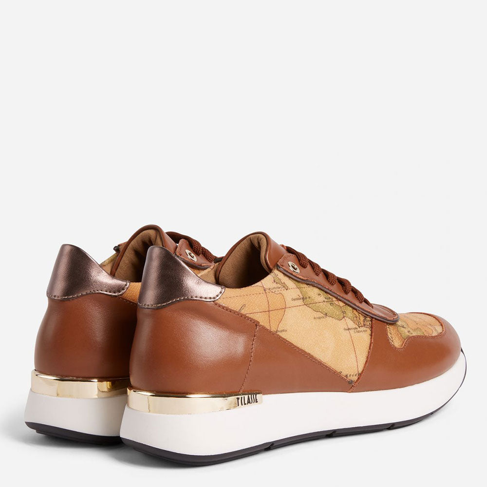 Scarpe Donna 1A Classe Alviero Martini Sneakers in Pelle Marrone con Dettagli Geo Classic A750