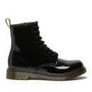 DR-Schuhe. MARTENS 1460 Y Patent Lamper-Linienstiefel aus schwarzem Lackleder