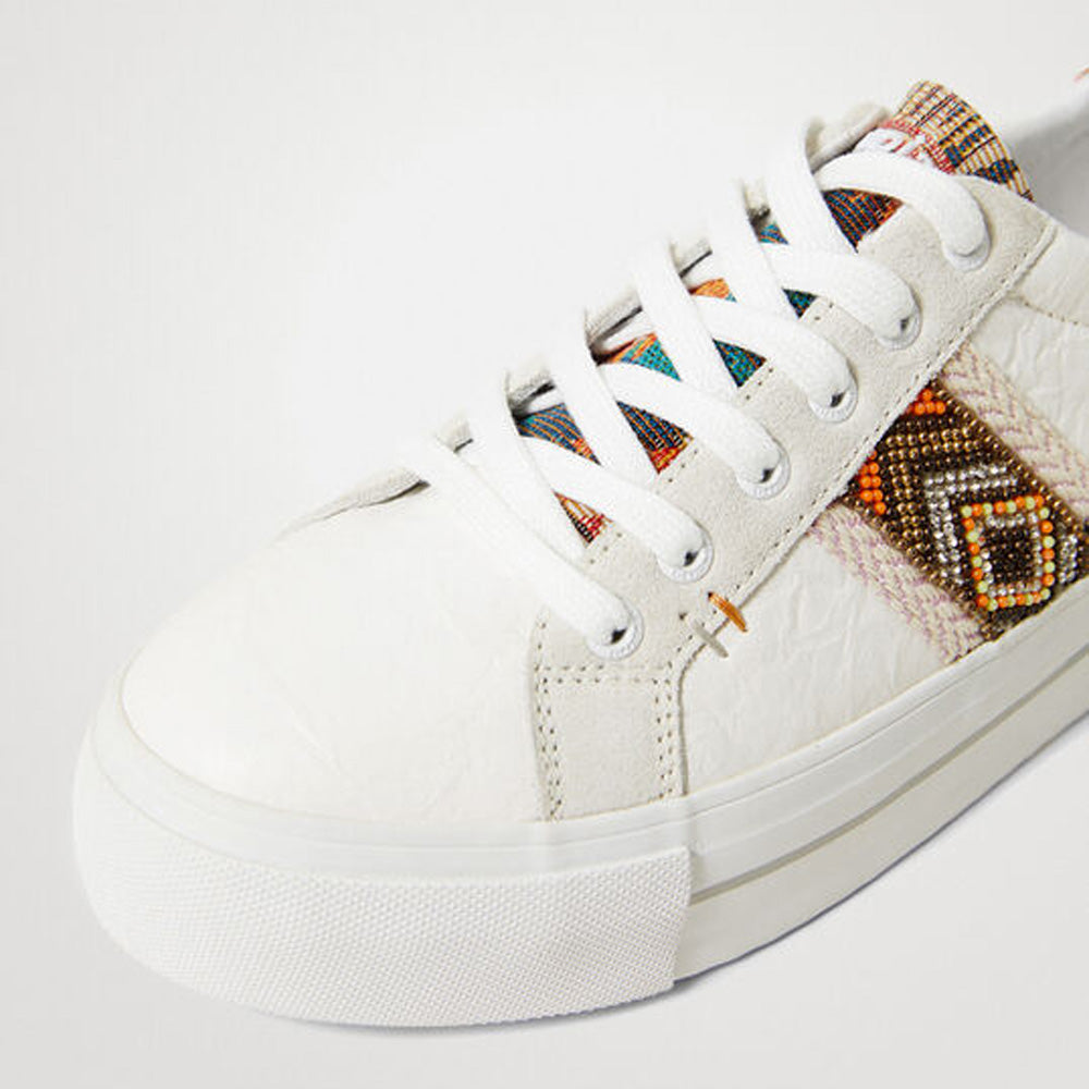 Scarpe Donna DESIGUAL Sneakers con Suola Spessa Etniche colore Bianco