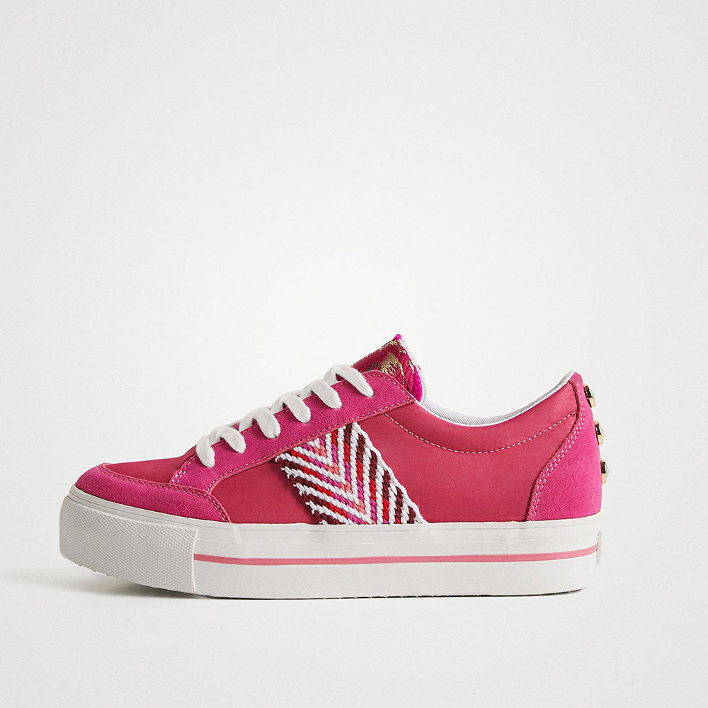 Scarpe Donna DESIGUAL Sneakers con Platform colore Fucsia e Fascia Etnica