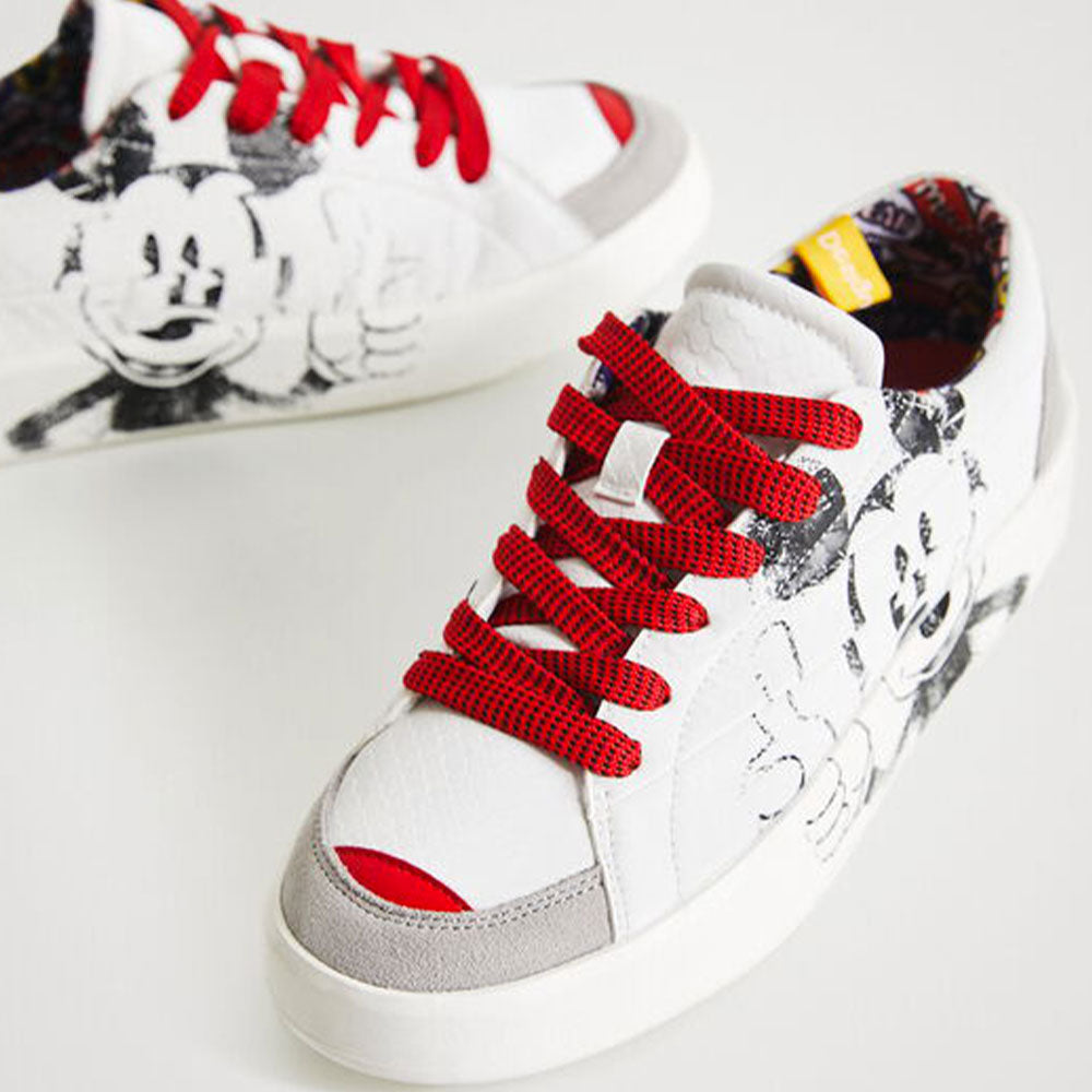 Scarpe Donna DESIGUAL Sneakers con Illustrazione Topolino colore Bianco