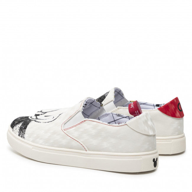 Damenschuhe DESIGUAL Slip-On-Sneakers mit Mickey-Mouse-Illustration in Weiß