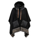 Alviero Martini 1A Classe Damen Poncho mit Kapuze und Taschen Schwarz P053