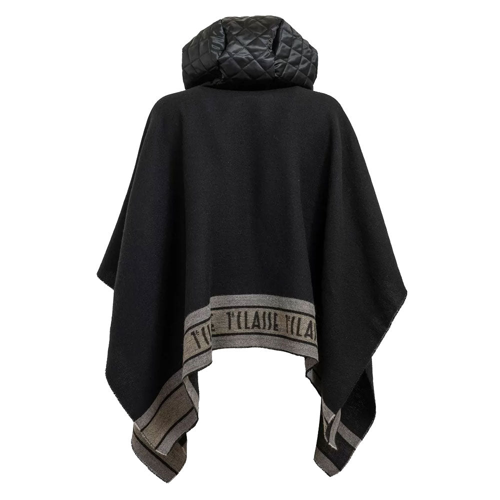 Alviero Martini 1A Classe Damen Poncho mit Kapuze und Taschen Schwarz P053