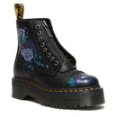 DR. Damenschuhe MARTENS Sinclair-Linie Plateaustiefel aus schwarzem Leder mit mystischem Blumenmuster