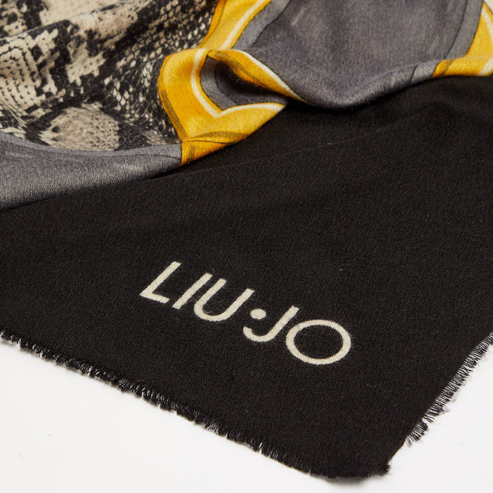 Foulard Donna LIU JO in Tessuto Garzato Patchwork con Logo colore Nero