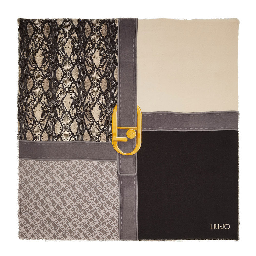 Foulard Donna LIU JO in Tessuto Garzato Patchwork con Logo colore Nero