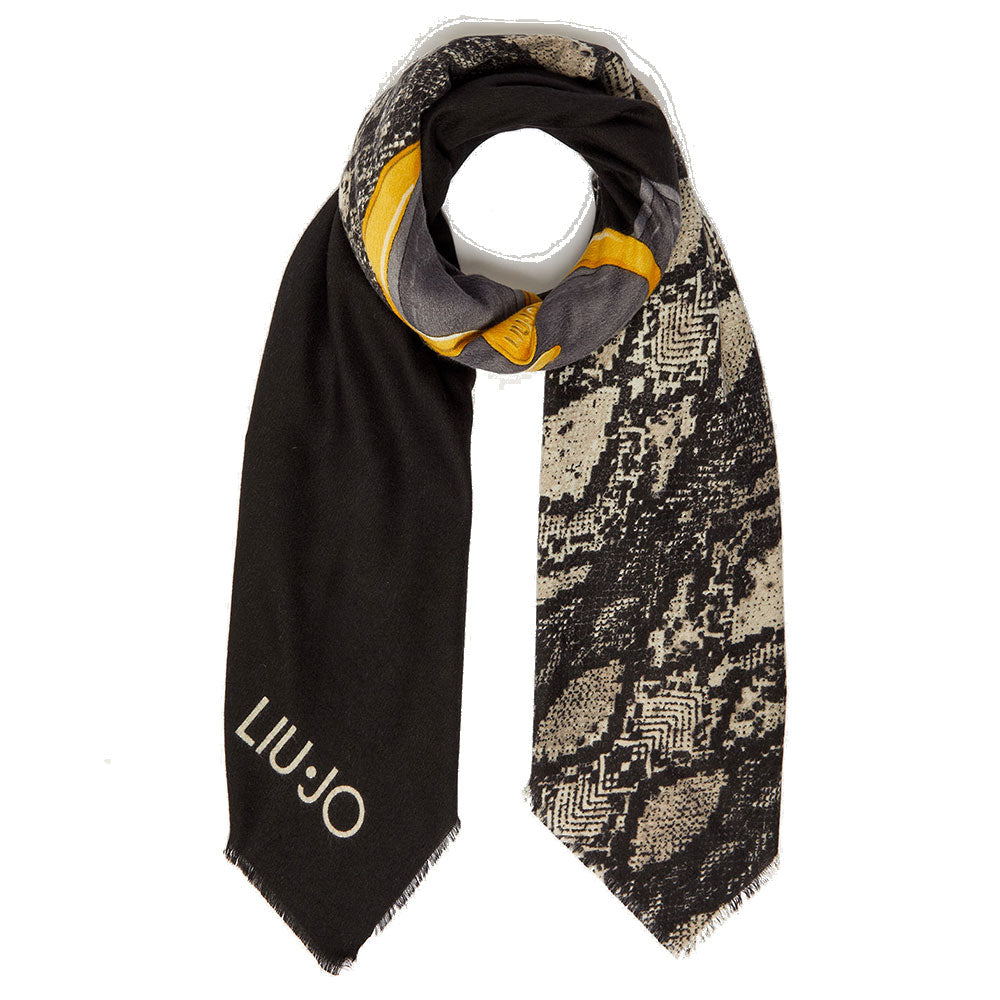 Foulard Donna LIU JO in Tessuto Garzato Patchwork con Logo colore Nero