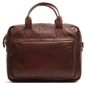 Herren-Aktentasche mit zwei Henkeln und Umhängeriemen mit Laptopfach 14 Zoll GIANNI CONTI aus braunem Leder