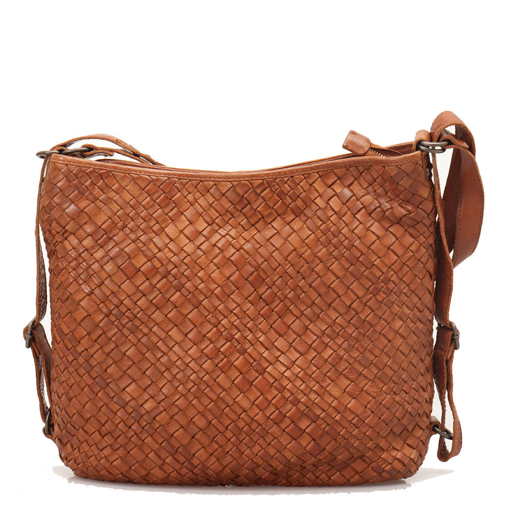 Borsa Donna con Portabilità a Zaino GIANNI CONTI in Pelle Intrecciata color Cognac